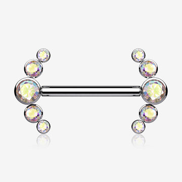 A Pair of Implant Grade Titanium Sparkle Ray Internally Threaded Nipple Barbell-Aurora Borealis